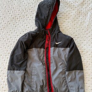 Nike Black & Gray Kids' Hooded Rain Jacket with Red Trim